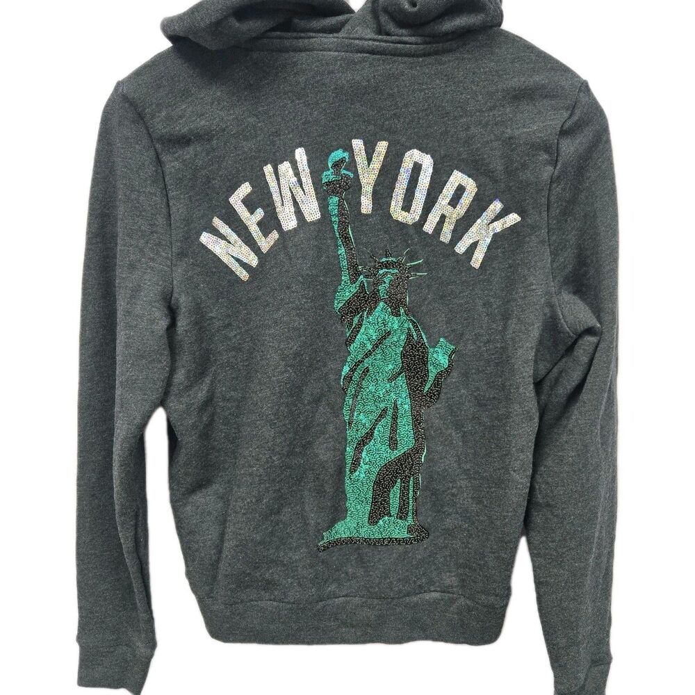 RARE Y2K VS PINK Bling Sequin New York Hoodie XS Statue Of Liberty Zip Up Jacket